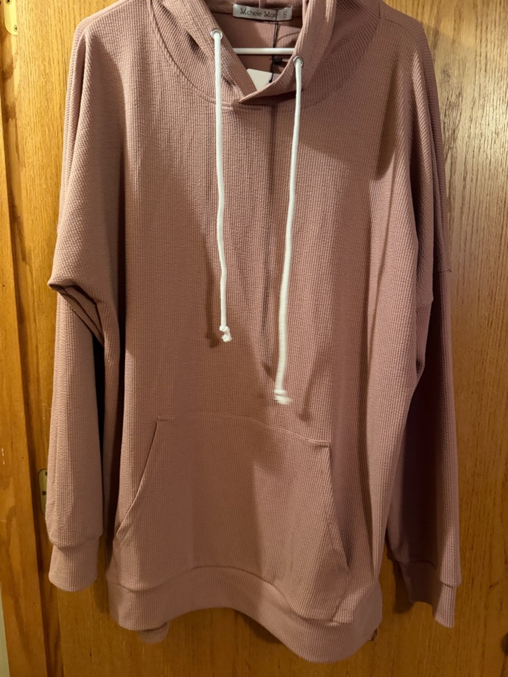 Michelle Mae Mauve Waffle-Knit Hoodie with Drawstrings